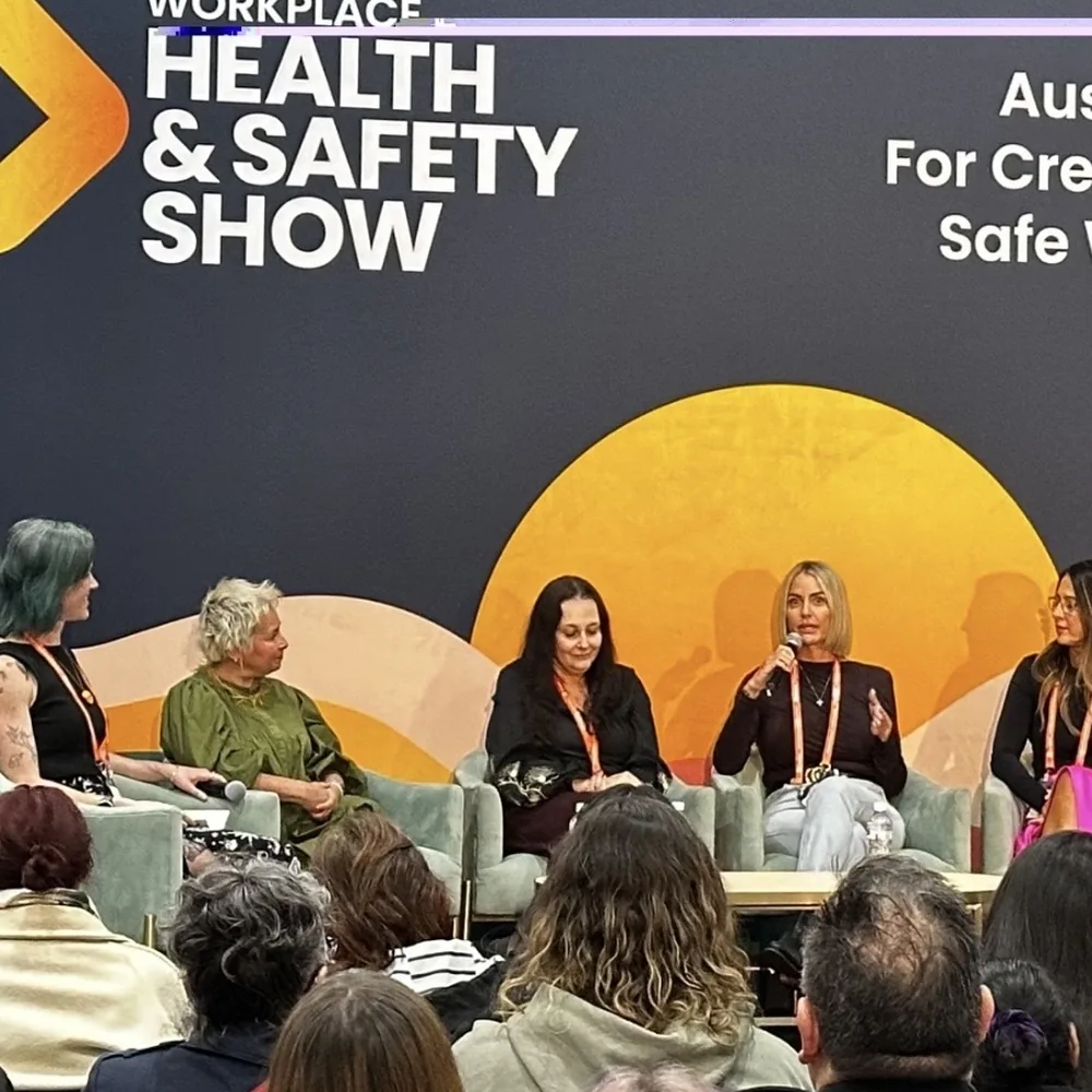 Justine Youl speaking on a panel at the Workplace Health and Safety Show