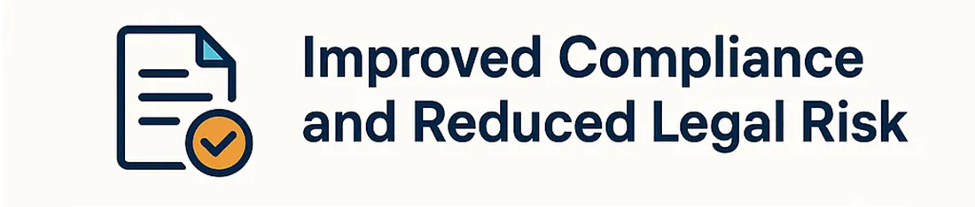 Checked document icon beside the benefit "Improved Compliance and Reduced Legal Risk"