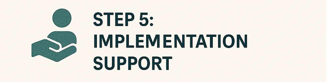 Step 5 of the consulting process: implementation support, shown with helping hand icon