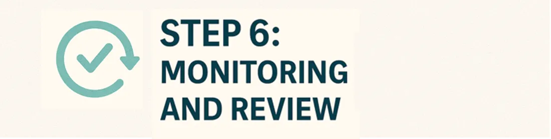 Step 6 of the consulting process: monitoring and review, shown with circular check icon