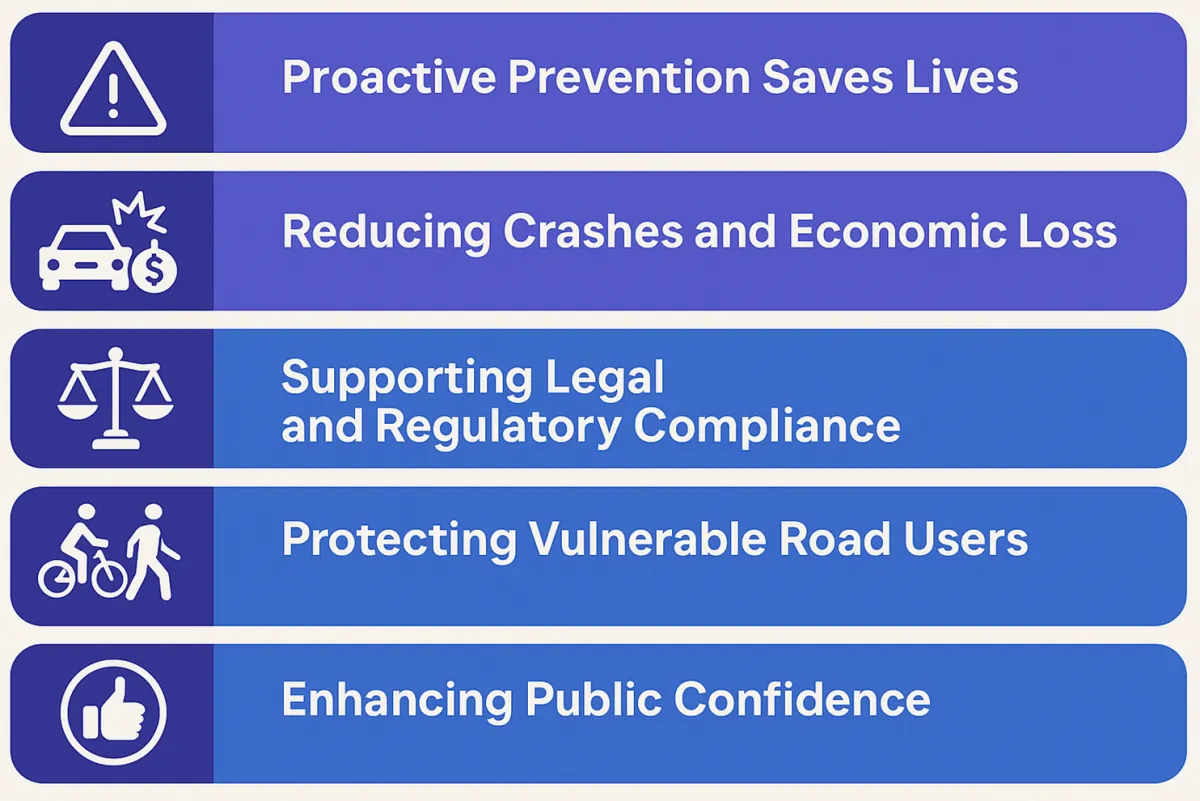 Why road safety audits matter: saving lives, reducing crashes and economic loss, legal compliance, protecting vulnerable road users and public confidence
