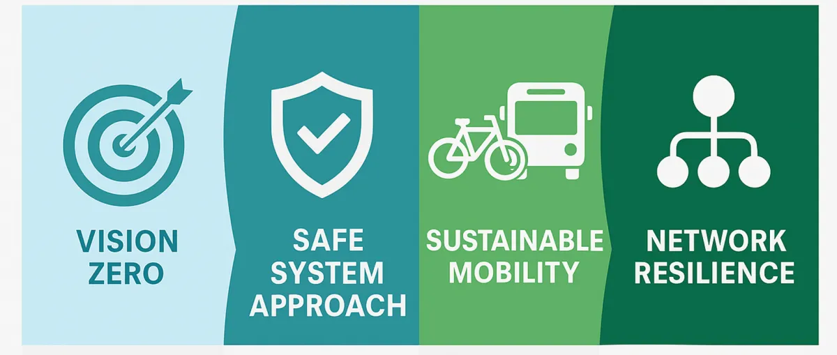 Road safety principles: Vision Zero, Safe System approach, sustainable mobility and network resilience