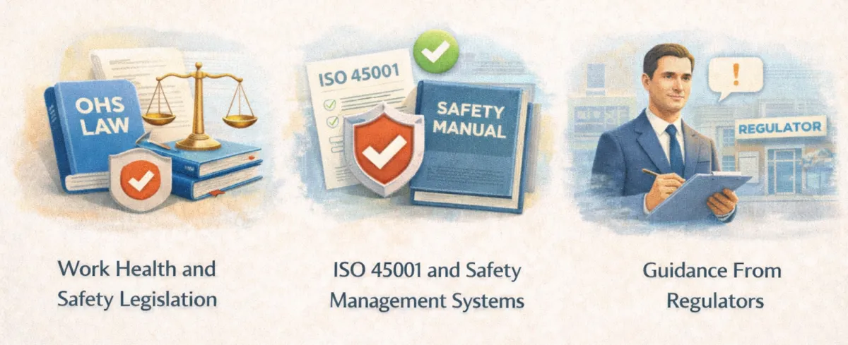 Hazard reporting frameworks in Australia: work health and safety legislation, ISO 45001 safety management systems, and guidance from regulators