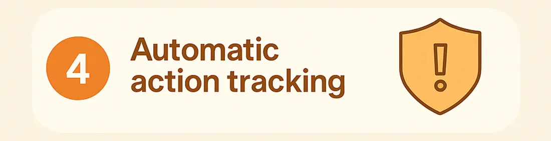 Benefit four of incident reporting software: automatic action tracking, shown with a shield and exclamation mark