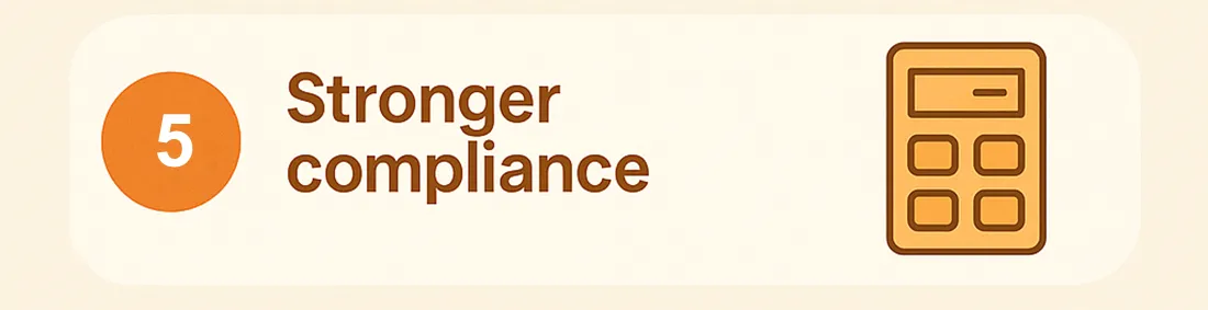 Benefit five of incident reporting software: stronger compliance, shown with a calculator icon