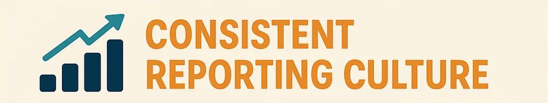 Banner reading "Consistent reporting culture" with a rising bar chart and arrow