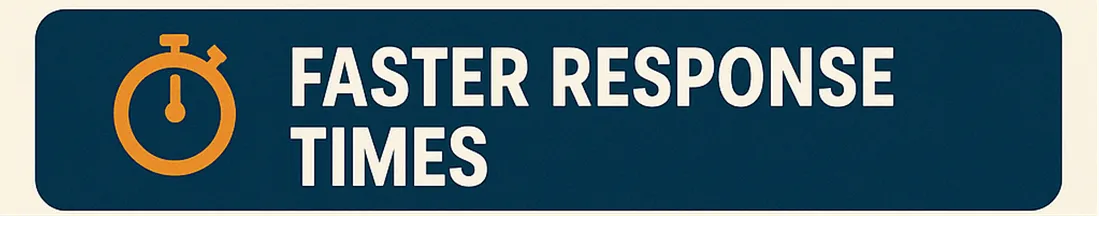 Banner reading "Faster response times" with a stopwatch icon