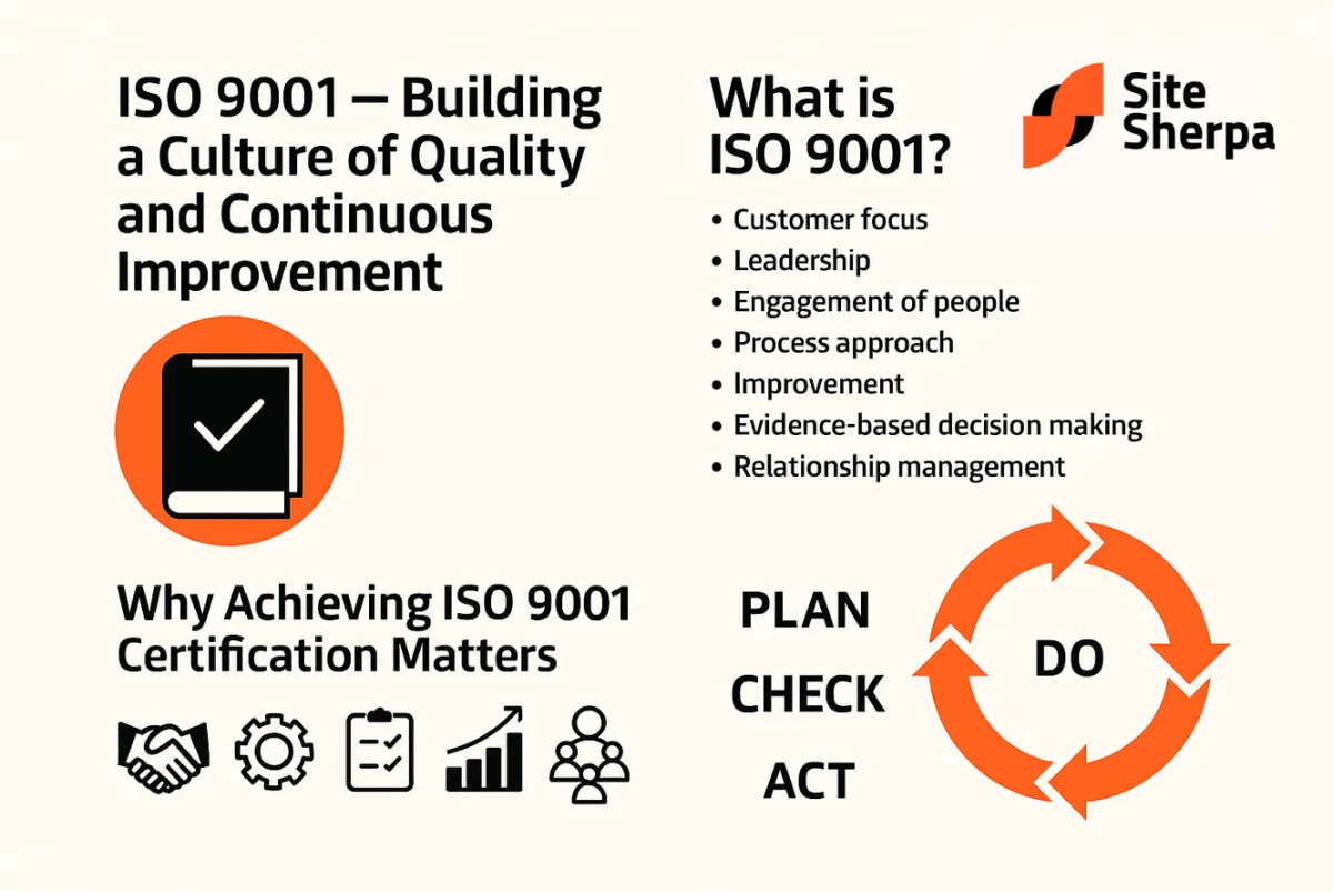 ISO 9001 overview: seven quality management principles, why certification matters and the Plan-Do-Check-Act continuous improvement cycle