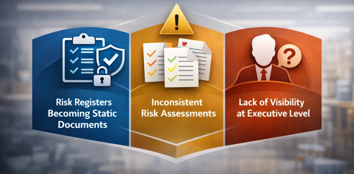 Common risk register challenges: static documents, inconsistent risk assessments and lack of visibility at executive level