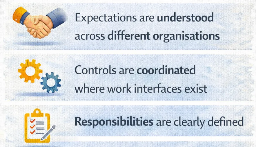 SWMS on multi-contractor sites ensure expectations are understood across organisations, controls are coordinated and responsibilities clearly defined