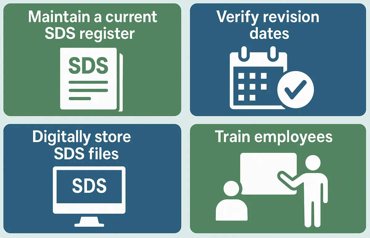 Keeping diesel SDSs current: maintain an SDS register, verify revision dates, store SDSs digitally and train employees