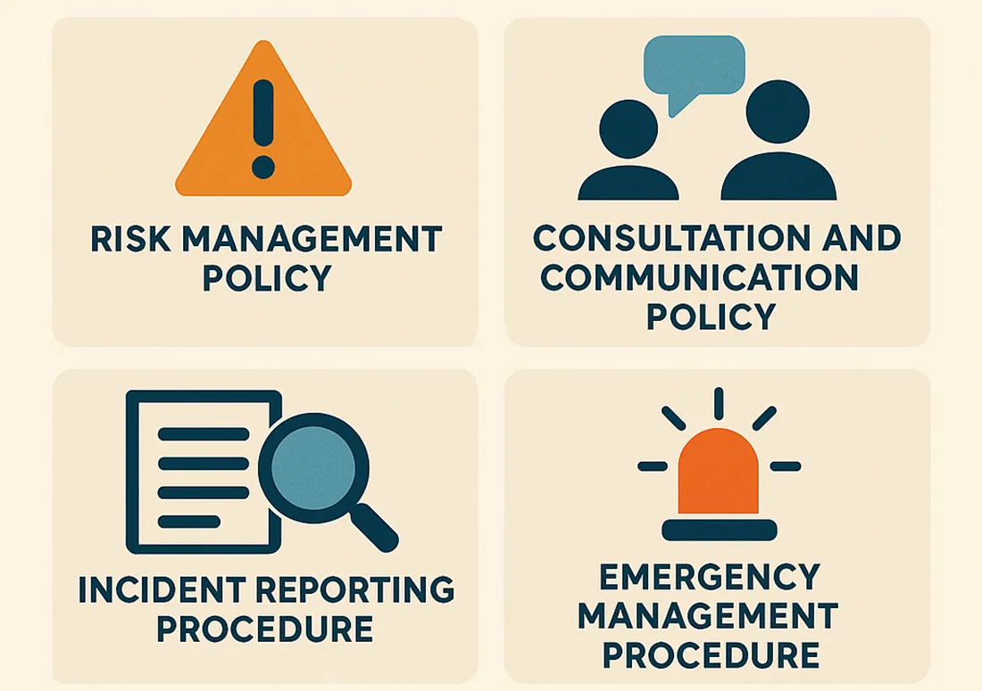 Examples of WHS documents: risk management policy, consultation and communication policy, incident reporting and emergency management procedures