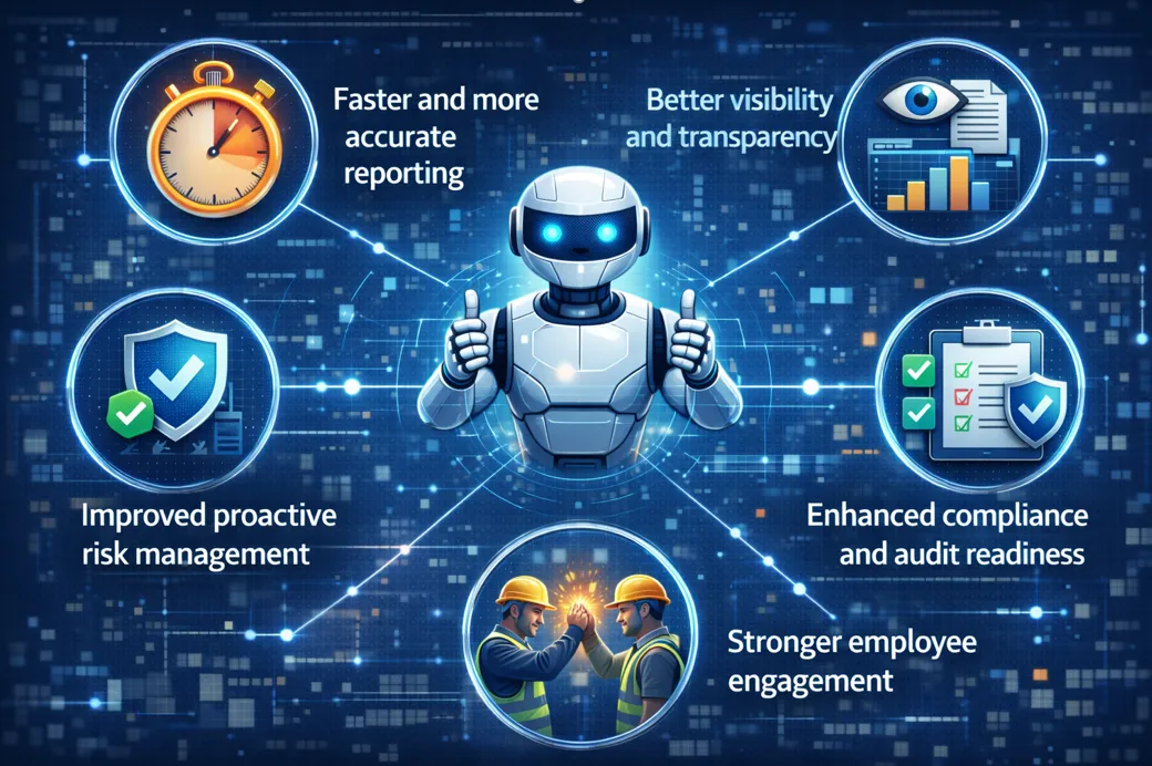 Benefits of AI safety reporting: faster accurate reporting, better visibility, proactive risk management, audit readiness and employee engagement