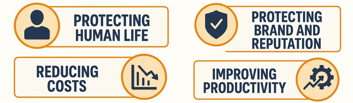 Why workplace safety matters: protecting human life, protecting brand and reputation, reducing costs and improving productivity