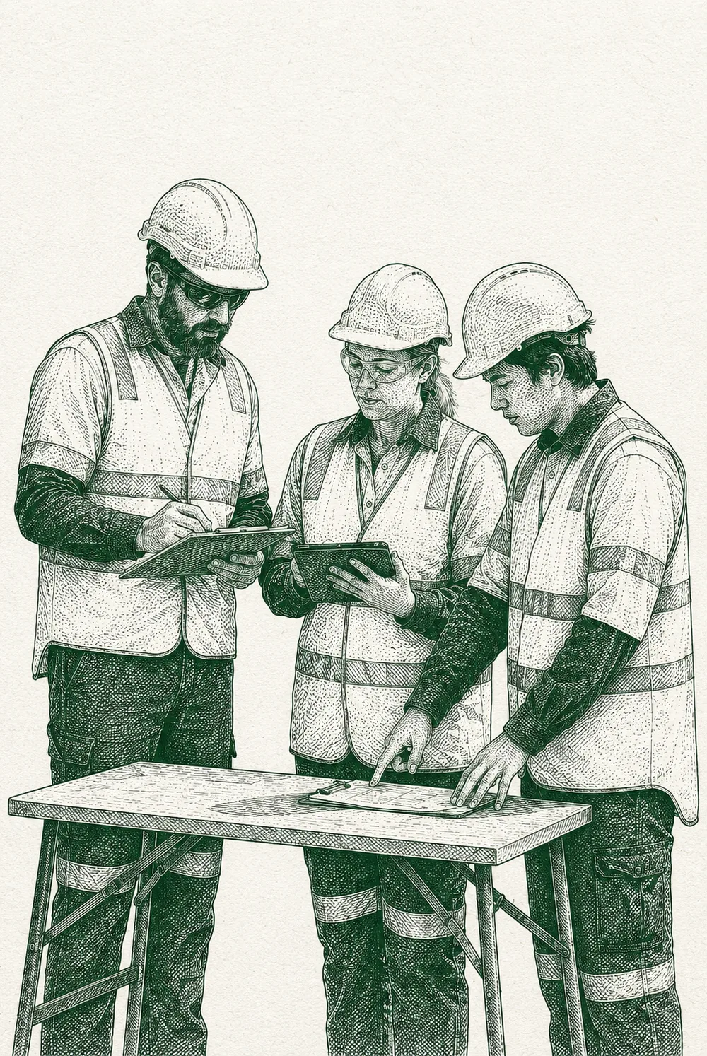 Engraved illustration of mining workers on site