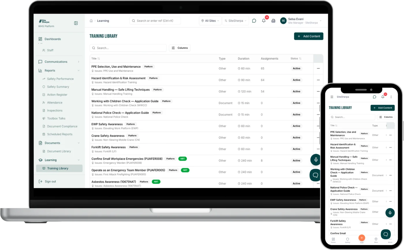 SiteSherpa training library on desktop and mobile