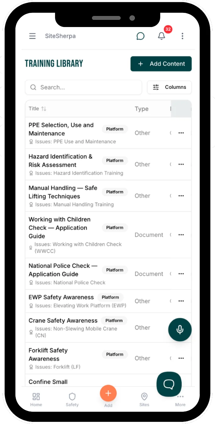 SiteSherpa training library on mobile